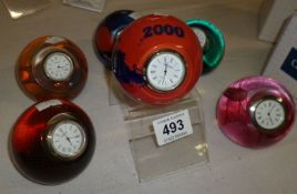 6 Caithness paperweight clocks