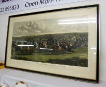 A large print of an engraving 'Fores's National Sports - The start of the memorable Derby of 1844'