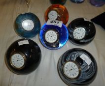 6 Caithness paperweight clocks