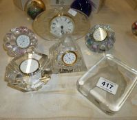 2 Caithness clocks, 3 other clocks and a horse paperweight