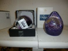 2 boxed Caithness paperweights 'Tropical Rain' and 'Extravanganza'