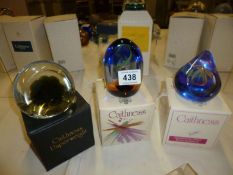 3 boxed Caithness paperweights including 'Quest' and 'Nirvana'