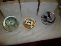 3 boxed Caithness paperweights being 'Ribbons', 'Maydance' and 'True Love'