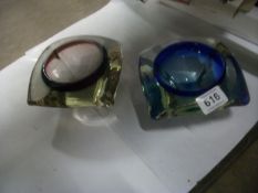 2 Studio glass dishes