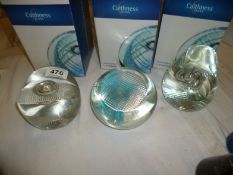 3 boxed Caithness paperweights being 'Icescape Stripes', 'Circle' and 'Criss Cross'