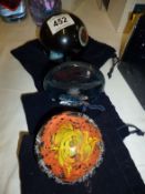 3 Caithness paperweights being 'Sunflare', 'Skyline' and 'Owl'