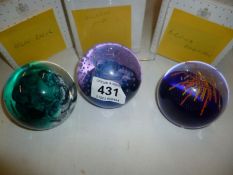 3 Boxed Caithness paperweights being 'Burning Ambition', 'Ocean Racer' and 'Cauldron Lilac'