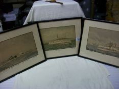 3 framed and glazed Chromolithographs of USA shipping