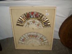 2 cased antique hand painted fans