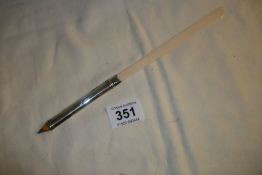 An S Mordan & co. silver and ivory letter opener incorporating a pencil