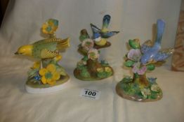 3 Royal Staffordshire birds, 2 signed J T Jones and the other signed B Linley Frank