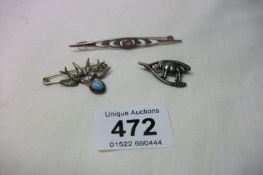 3 silver brooches