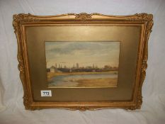 A watercolour 'River with London background' signed Abraham Hulk Senior