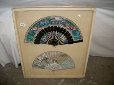 2 cased antique hand painted fans