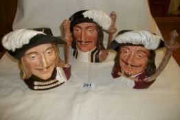 3 Royal Doulton character jugs being the Three Musketeers.