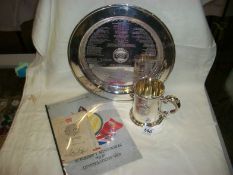 A silver tray and tankard commemorating the 40th anniversary of the D day landings