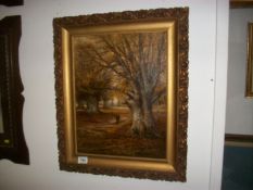 An oil on canvas 'Autumn Leaves, Burnham Beeches, signed but indistinct, possibly T Williamson