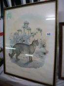 A watercolour 'Snow Leopard', B M N Hanhart, Imp