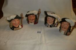 4 Royal Doulton character jugs being D'Artagnan and the Three Musketeers