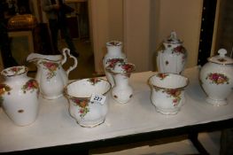 8 Royal Albert Old Country Roses vases, planters etc