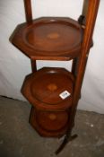 A mahogany inlaid 2 tier cake stand