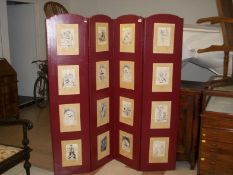 A 4 fold screen with 32 Louis Wain prints