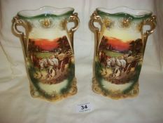 A pair of Victorian vases depicting horses, 21cm
