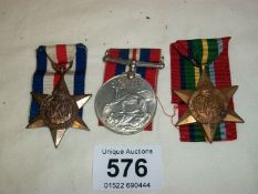 3 WW2 medals being Pacific star, German star and 1939-45 war medal