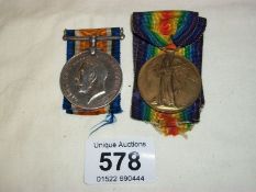 WW1 Victory and war medals, 35593 Pte G T Hutton, E. Surrey, Rgt
