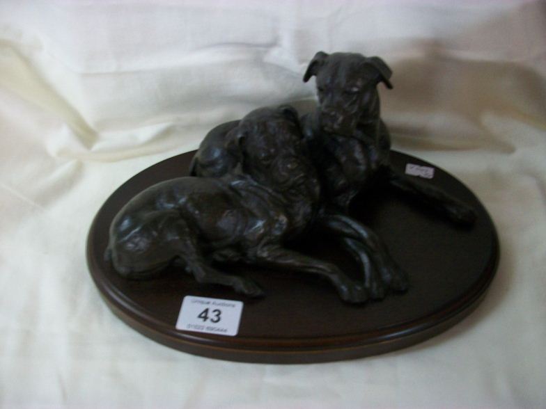 A sculpture of Champion Boxer mother with daughter by Doris Lindner (Royal Worcester Artist)