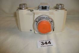 A rare Ilford Advocate 35mm camera with die cast alluminium ivory coloured body, (the first 35mm