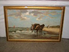 An oil on canvas "Cockleing on the shore" signed C Waterman