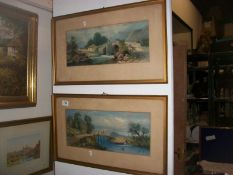 A pair of watercolours after T L Rowbotham, " Old Ford Bridge" and "Brecon Bridge"