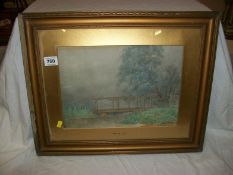 A framed and galzed watercolour "Morning Mist" singed J H Laver