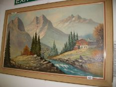 A large oil on canvas, Mountain landscape