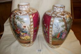 A pair of Victorian vases, 70cm, one a/f
