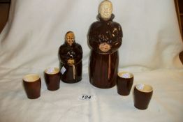 2 Beswick Monks and 4 small beakers (one beaker a/f)