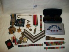 A mixed lot of medals, watch, cigarette case etc