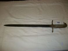 A 19th century short sword with chagrin and lion head handle