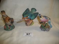 A Royal Worcester Kingfishers, Blue Jay and sparrow