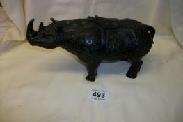 An Oriental bronze rhino inkwell