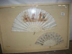 2 cased antique fans, one hand painted and one embroidered