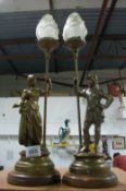 A pair of original spelter figure table lamps