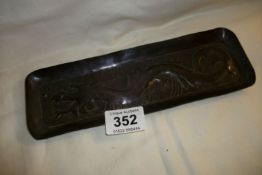 A copper pen tray with embossed Salamander 9Possibly Newlyn but not marked)