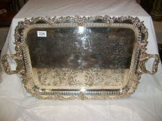 A large silver plated tray