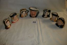 7 Miniature Royal Doulton character jugs being Henry VIII and his six wives