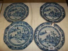 4 early Chinese blue and white plates