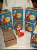 7 boxed tin plate Mechanical Charlie clockwork toys