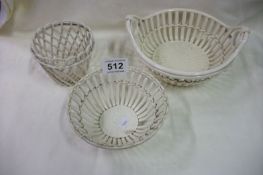 3 creamware 'basket' dishes