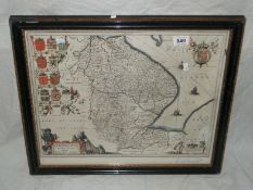 An antique map of Lincolnshire by Jan Jansson circa 1646